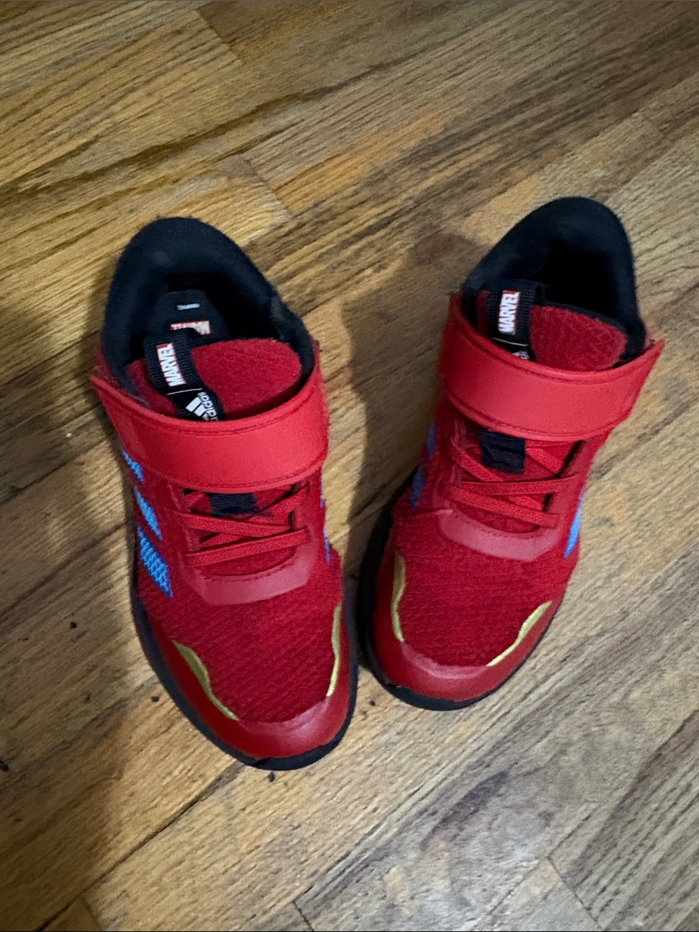 adidas Kids Red Sneakers with Blue and Gold Accents